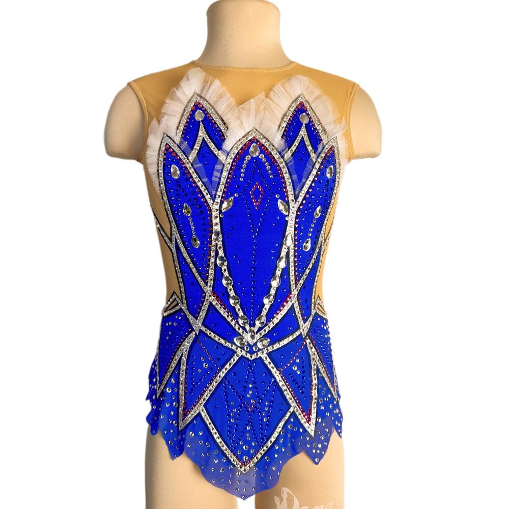 Custom Rhythmic Gymnastics Leotard Handmade Crystal Decor Gym Dress